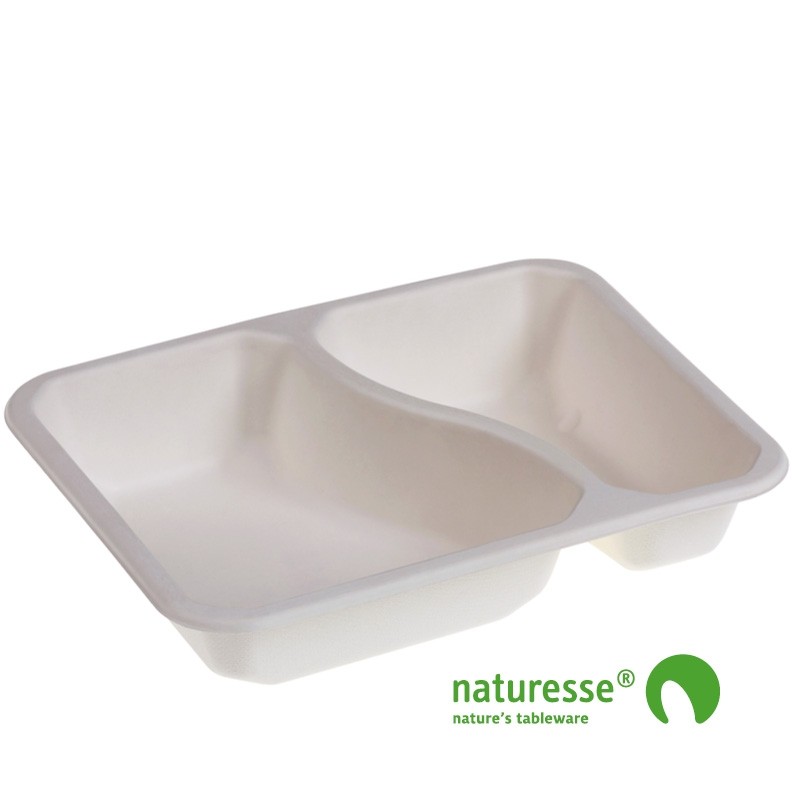 Bakke i sukkerrørsfiber/biolamineret "Menu" 2 rum - 250 stk krt