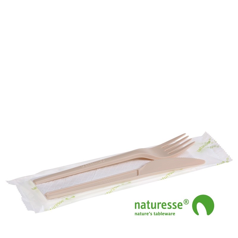 Bestiksæt i CPLA beige 3 dele i biopose - 1 stk *