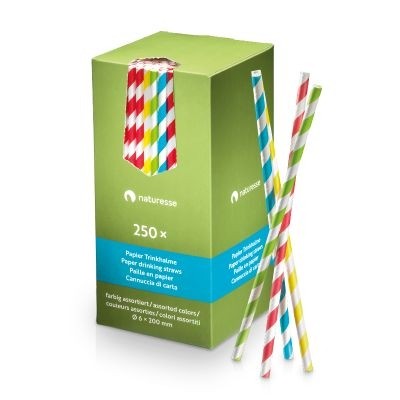 Pap, Sugerør 6x200mm, assorterede farver, FSC MIX - 250 stk pk
