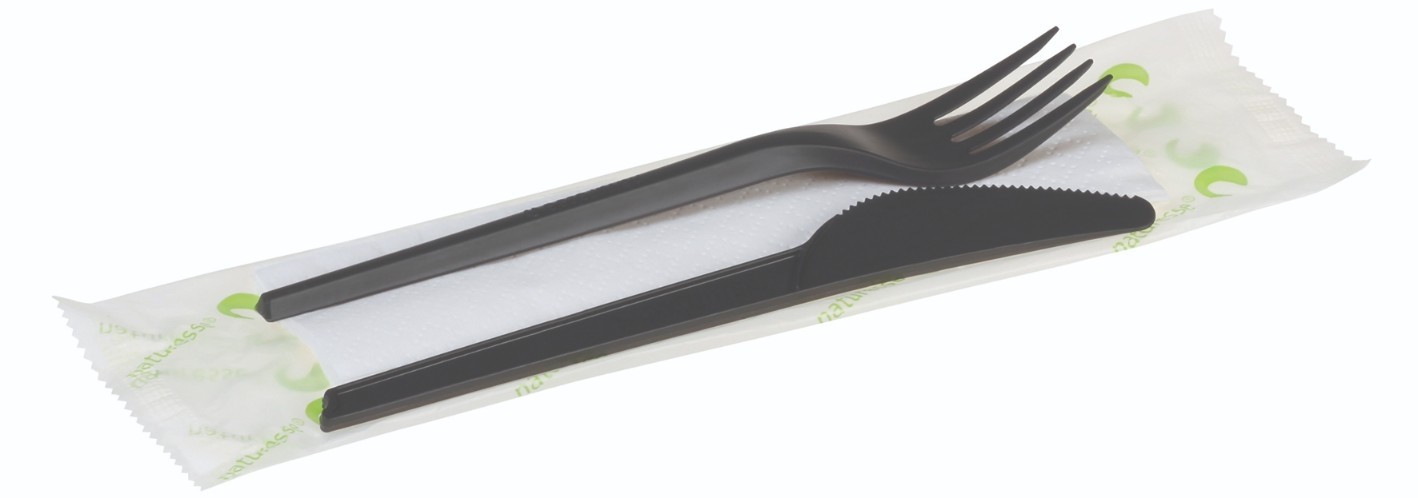 CPLA, Sæt 3 sort (Kniv-gaffel-serviet) - 1 stk pk*