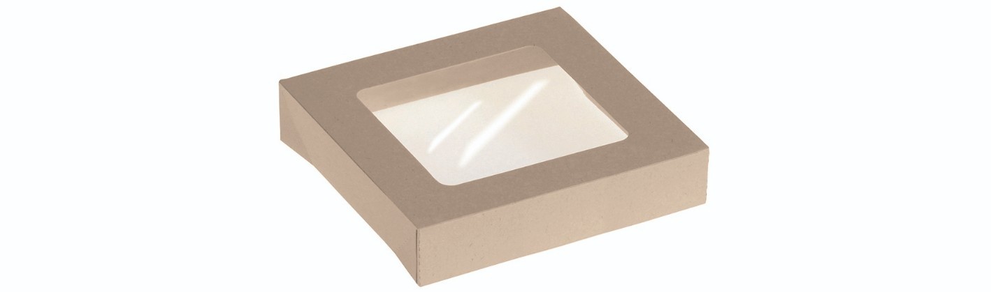 Bambuskarton, låg m PLA rude til takeaway box 19603 - 400 stk krt