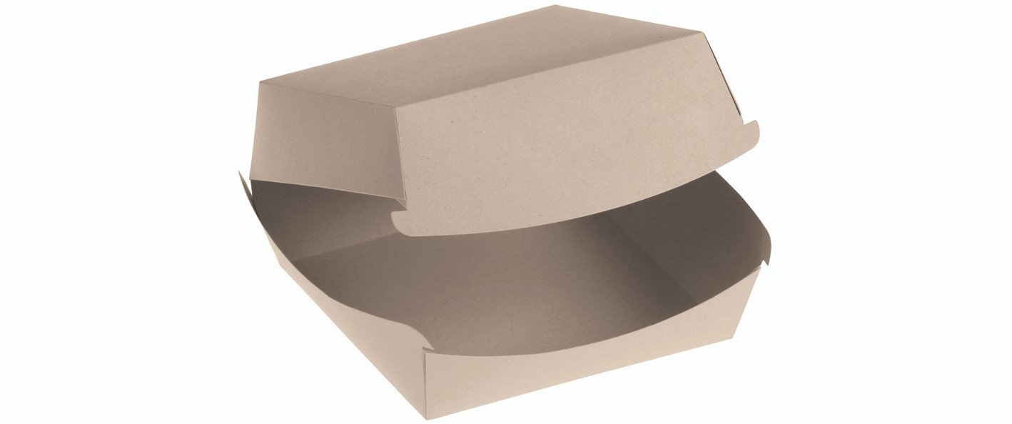 Bambuskarton, Burgerbox PLA coated m hængslet låg, 110x95x75mm - 200 stk krt