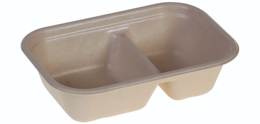 Tray rectangular 420/250ml, 229x153x57mm, 2-comp., PBAT lamination - 125 stk krt