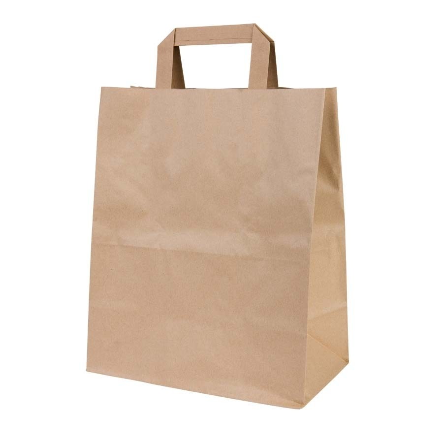 Kraft papir bærepose L, 26 x 12 x 35 cm, brun - 250 stk krt*