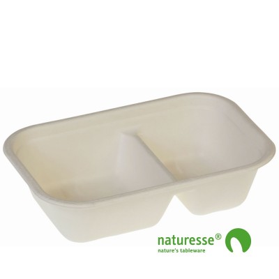 Bakke i sukkerrørsfiber/biolamineret 1000ml 2 rum - 250 stk krt