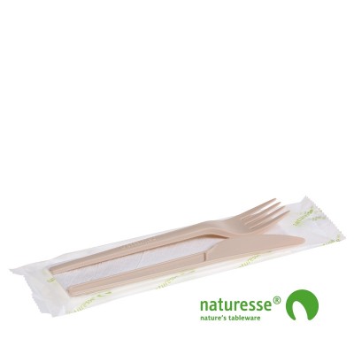 Bestiksæt i CPLA beige 3 dele i biopose - 1 stk *