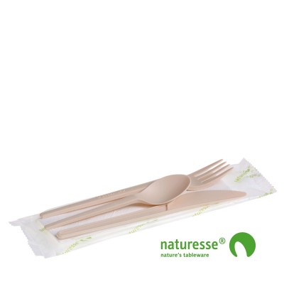 Bestiksæt i CPLA beige 4 dele i biopose - 250 stk krt *
