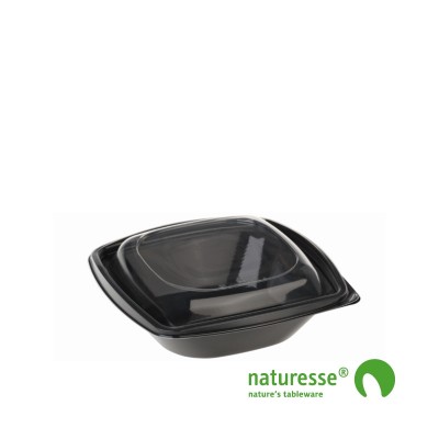 Bæger i PLA 360ml, sort inkl låg, 126x126x72mm, 360ml - 40 stk pk