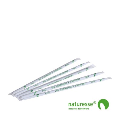 Sugerør i PLA, sort, 6x230mm, pakket enkeltvis - 500 stk pk