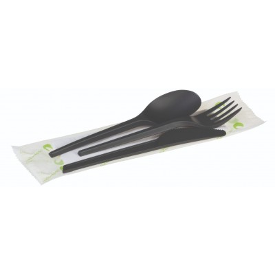 CPLA, Sæt 4 sort (Kniv-gaffel-suppeske-serviet) - 250 stk krt *