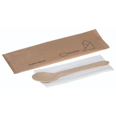 Træ, Sæt 2 dele, ske og serviet, FSC 100% - 250 stk krt*
