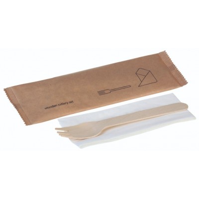 Træ, Sæt 2 dele, gaffel og serviet, FSC 100% - 1 stk pk*