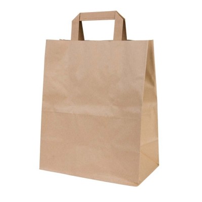 Kraft papir bærepose L, 26 x 12 x 35 cm, brun - 250 stk krt*