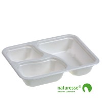 Bakke i sukkerrørsfiber/biolamineret "Menu" 3 rum - 125 stk pk