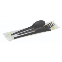 CPLA, Sæt 4 sort (Kniv-gaffel-suppeske-serviet) - 1 stk pk*
