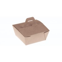 Bambuskarton, PLA coated takeaway box m håndtag, 150x150x65mm - 300 stk krt